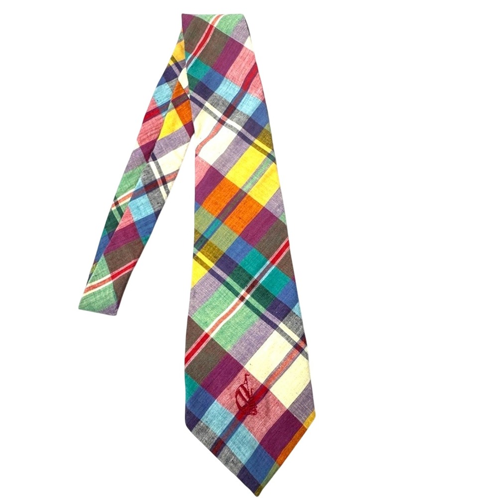 Vintage Deadstock Nautica Plaid Tie  Ivy League Frat New‎ England Coastal Euro